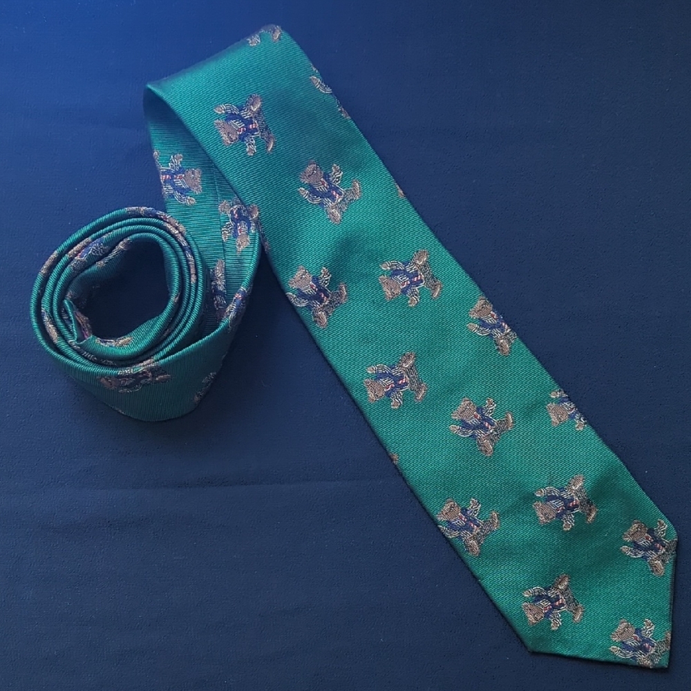 Vintage Polo Ralph Lauren Teddy Bear Green Silk Tie